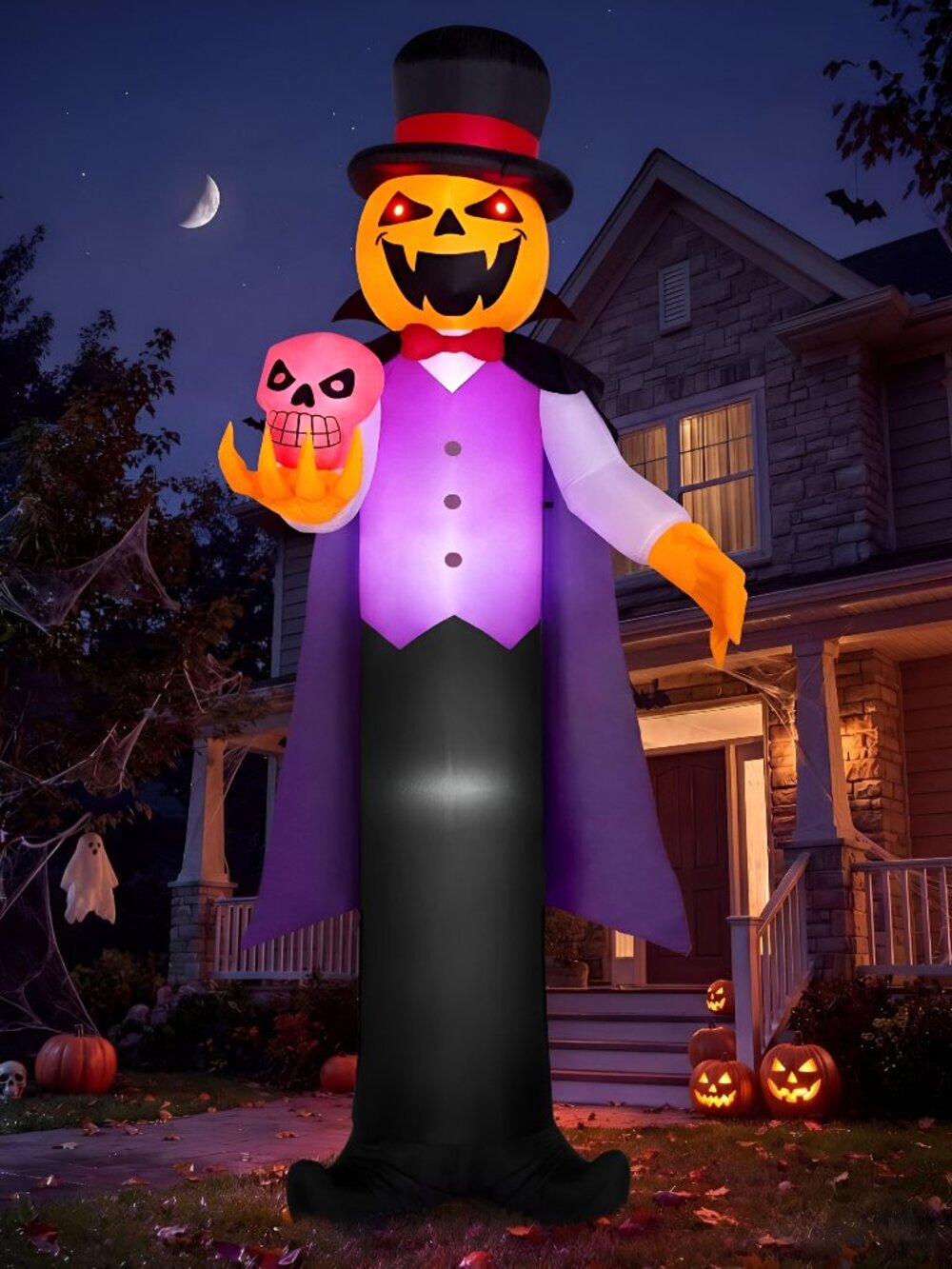 12FT Giant Halloween Inflatable Pumpkin Ghost Vampire with Skull, Halloween